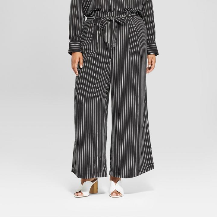Women's Plus Size Striped Wide Leg Paperbag Pants - Who What Wear Black/white 3x, Black/white