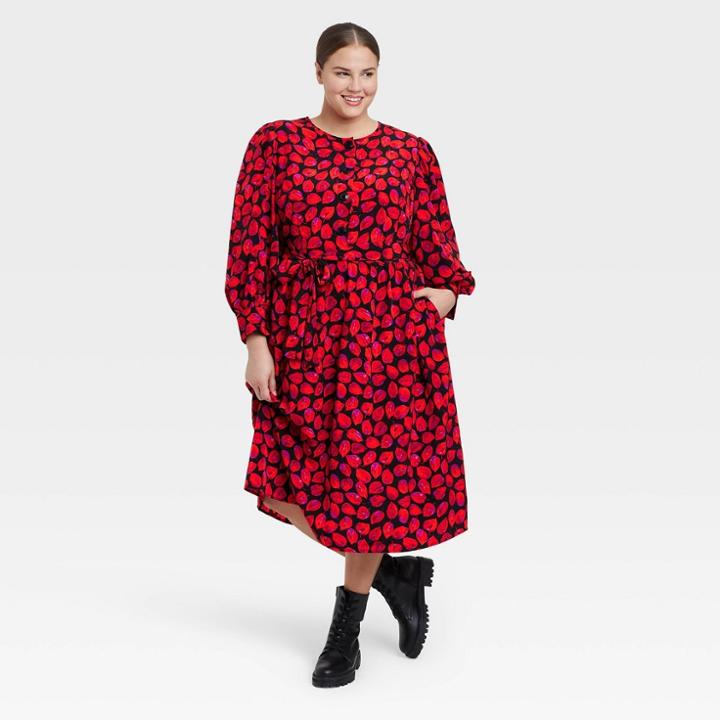 Women's Plus Size Long Sleeve Bold Button Dress - Who What Wear Black