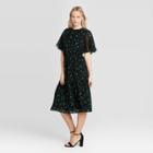 Women's Printed Flutter Short Sleeve Midi Dress - Who What Wear Black