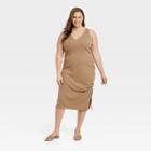 Women's Plus Size Sleeveless Ruched Knit Dress - A New Day Brown
