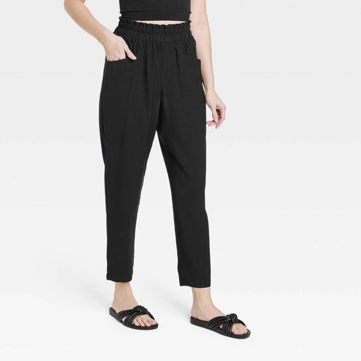 Women's High-rise Tapered Ankle Pull-on Pants - A New Day Black