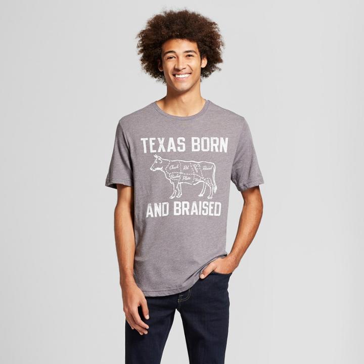 Men's Texas Born And Braised Short Sleeve Crew Neck T-shirt - Awake - Heather Gray
