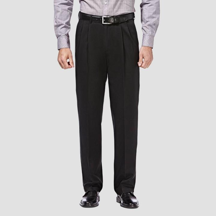 Haggar Men's Premium No Iron Classic Fit Pleated Casual Pants - Black