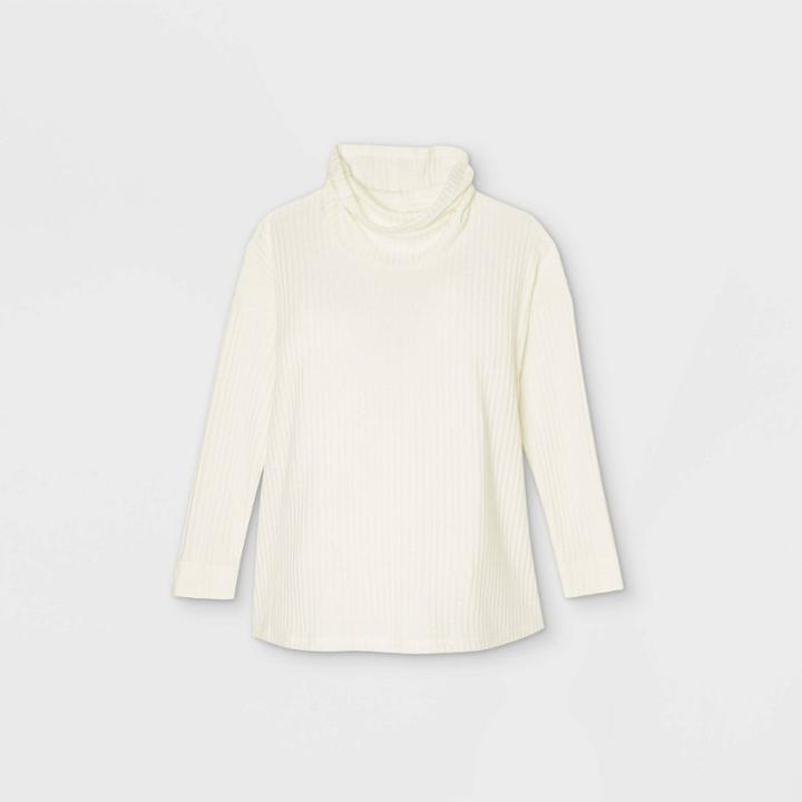 Maternity Long Sleeve Cowl Neck Cozy Rib T-shirt - Isabel Maternity By Ingrid & Isabel Cream