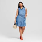 Women's Plus Size Sleeveless Shirtdress - A New Day Blue