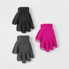 Girls' 3pk Gloves - Cat & Jack Black/pink/gray