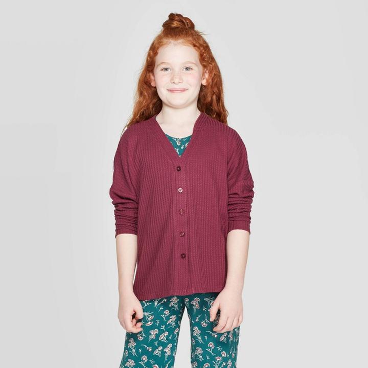 Girls' Long Sleeve Cardigan - Art Class Maroon (red)