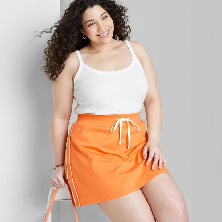 Women's Plus Size Knit Tennis Mini A-line Skirt - Wild Fable Orange Sporty