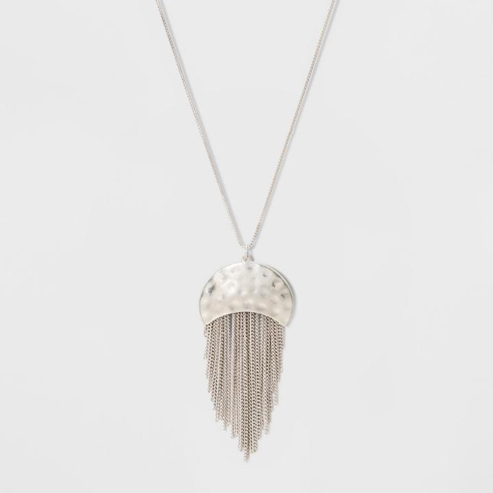 Hammered Metal Pendant With Chain Fringe Necklace - Universal Thread