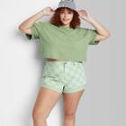 Women's Plus Size Short Sleeve Botanical Dyed Boxy Cropped T-shirt - Wild Fable Green