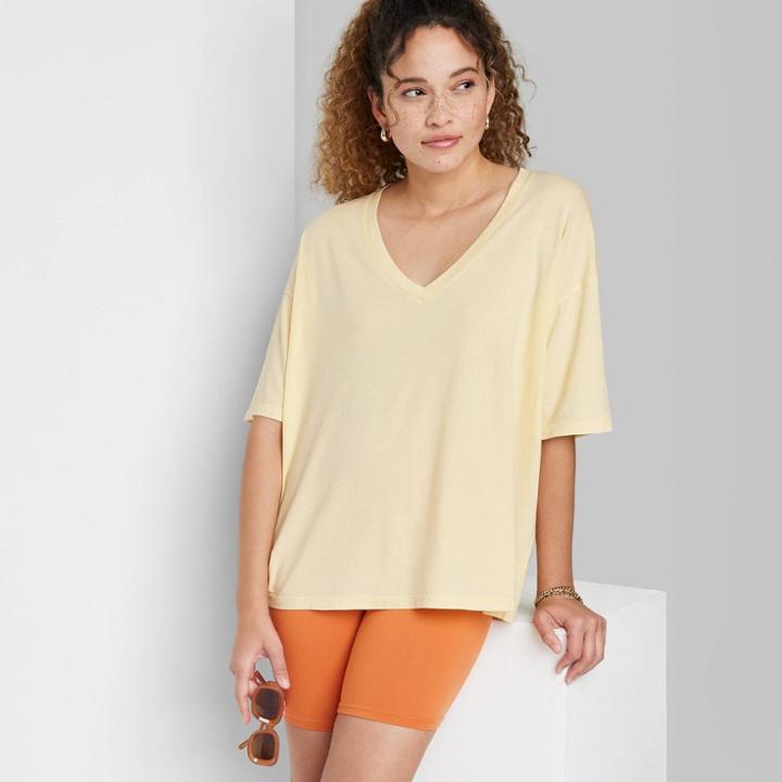 Women's Short Sleeve Relaxed Fit V-neck T-shirt - Wild Fable Yellow Xxs