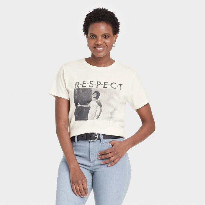 Grayson Threads Women's Aretha Franklin R-e-s-p-e-c-t Short Sleeve Graphic T-shirt - White