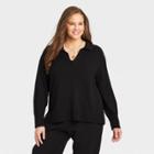 Women's Plus Size Split Neck Pullover Sweater - Ava & Viv Black