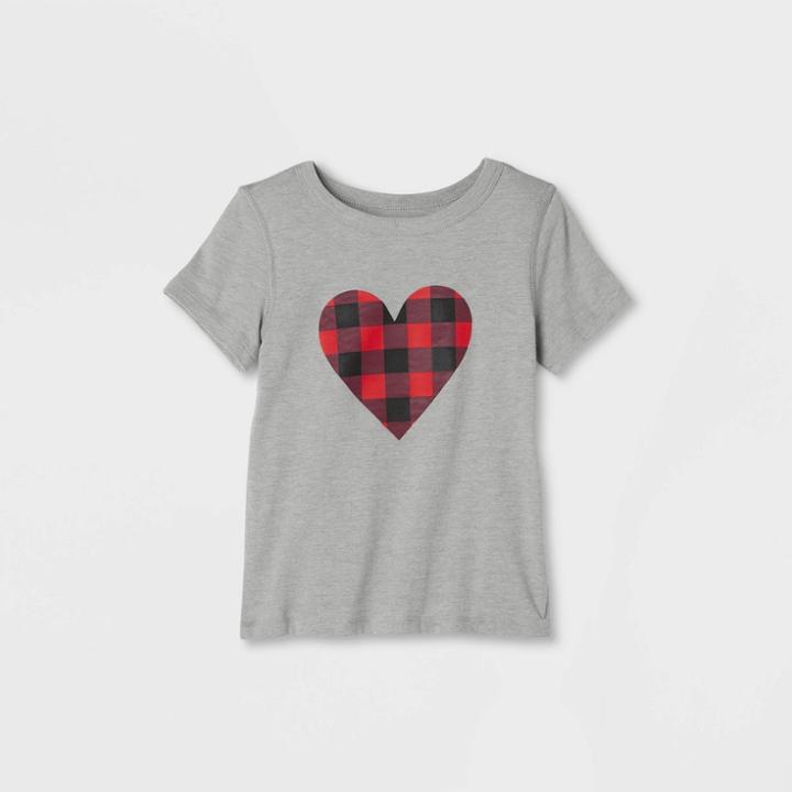 Toddler Adaptive 'buffalo Check Heart' Short Sleeve Graphic T-shirt - Cat & Jack Gray