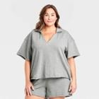 Women's Plus Size Short Sleeve Collared French Terry Polo T-shirt - Universal Thread Gray