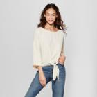 Women's 3/4 Exaggerated Sleeve Tie Front Blouse - Mossimo Cream (ivory)