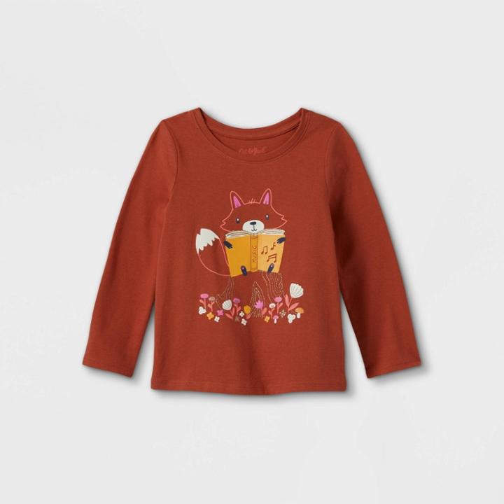 Toddler Girls' Fox Long Sleeve Graphic T-shirt - Cat & Jack Dark Orange