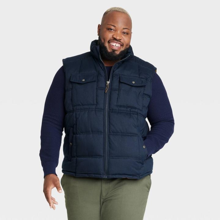 Men's Big & Tall Midweight Herringbone Puffer Vest - Goodfellow & Co Blue