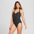 Women's Tall/long Torso Shirred Halter One Piece - Merona Black Dot