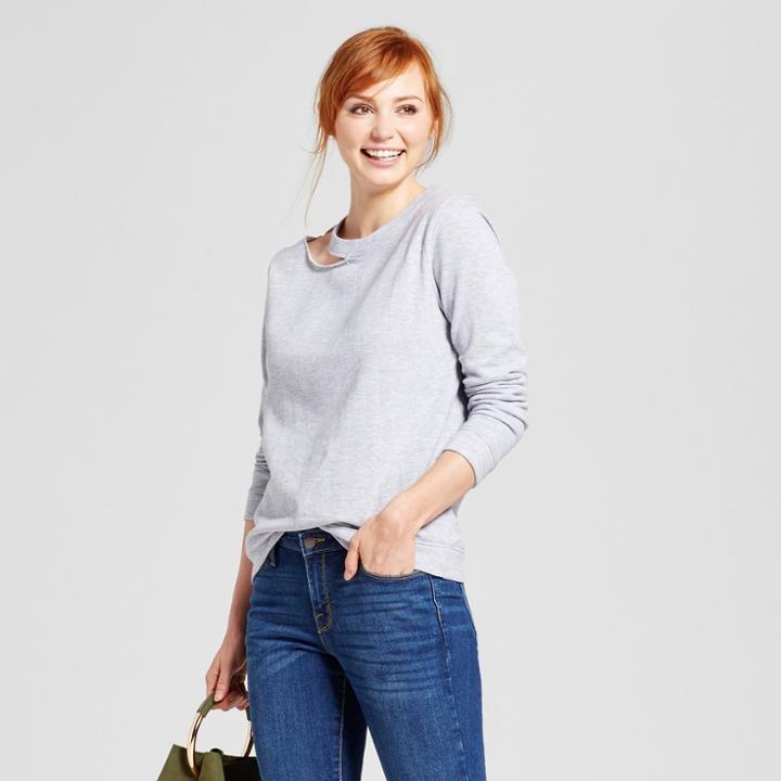 Women's Crewneck Cutout Shoulder Sweatshirt - Alison Andrews Gray