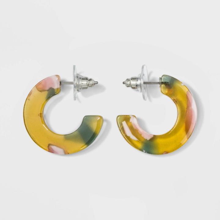 Acetate Open Hoops Earrings - A New Day Yellow, Women's,