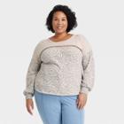 Women's Plus Size Long Sleeve French Terry Top - Knox Rose Gray Leopard Print
