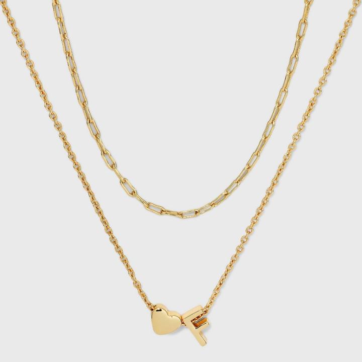 14k Gold Dipped 'f' Initial With Heart Chain Necklace - A New Day Gold