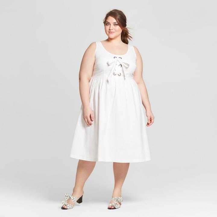 Women's Plus Size Sleeveless Lace-up Tank Dress - Who What Wear White