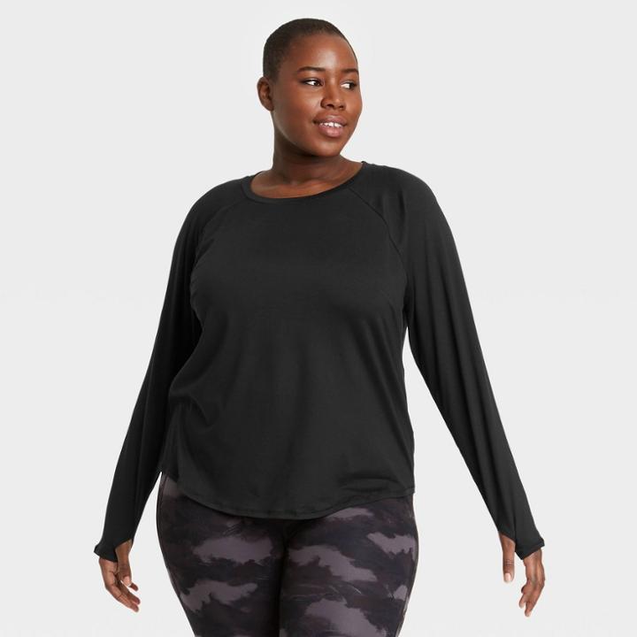 Women's Plus Size Essential Crewneck Long Sleeve T-shirt - All In Motion Black