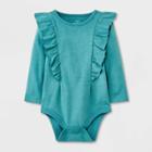 Baby Girls' Ruffle Long Sleeve Bodysuit - Cat & Jack Green Newborn