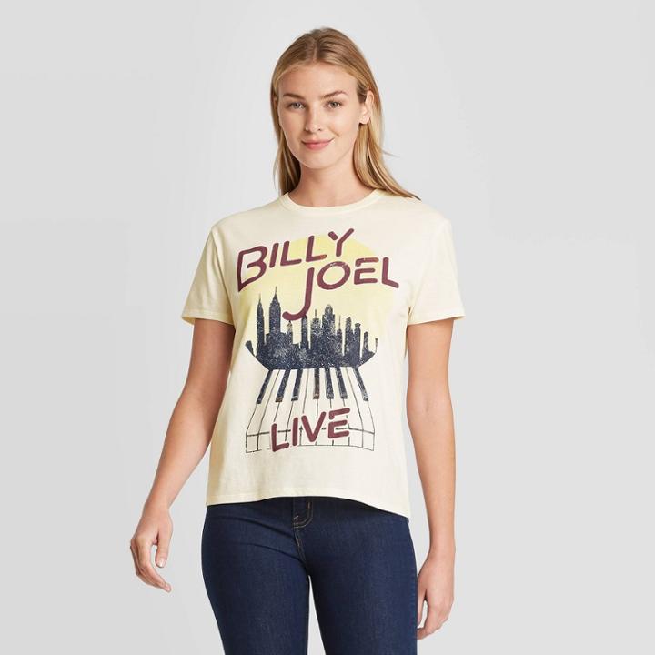 Vintage Concert Tees Women's Billy Joel Piano Short Sleeve Graphic T-shirt - Cream