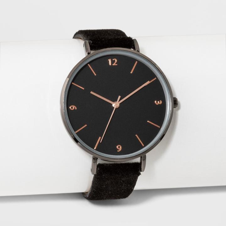 Women's Velvet Strap Watch - A New Day Black