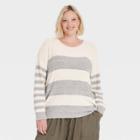 Women's Plus Size Striped Crewneck Pullover Sweater - Knox Rose Gray