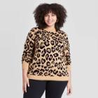 Women's Plus Size Leopard Print Crewneck Pullover Sweater - Ava & Viv Pink X