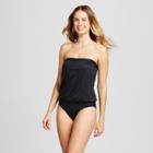 Women's Blouson Bandeau One Piece Swimsuit - Clean Water Black