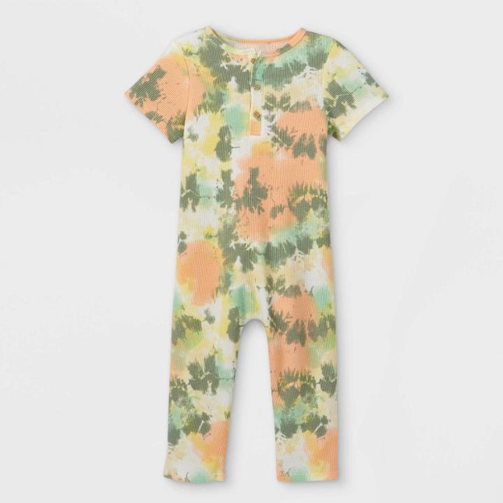 Toddler Boys' Henley Tie-dye Short Sleeve Jumpsuit - Art Class Orange