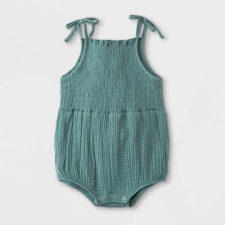 Grayson Mini Baby Girls' Bow Strap Gauze Bubble Bodysuit - Blue Newborn