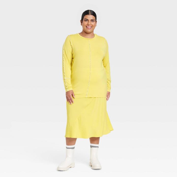 Women's Plus Size Long Sleeve Slim Fit Seam T-shirt - Ava & Viv