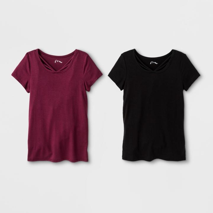 Girls' 2pk Short Sleeve Front Bar T-shirt - Art Class Maroon/black