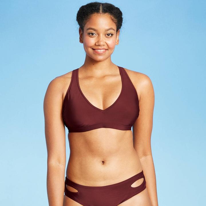 Women's Strappy Tie Back Bralette Bikini Top - All In Motion Burgundy