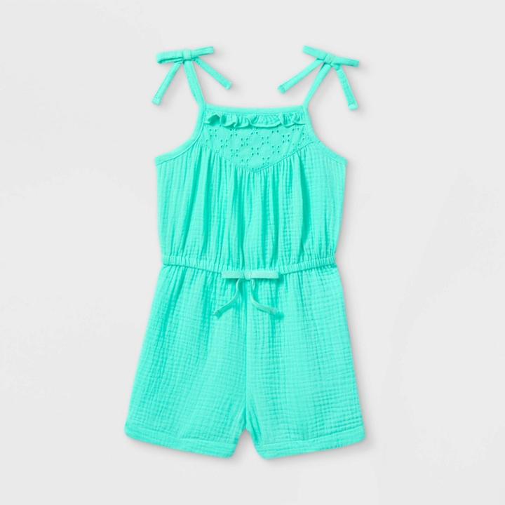 Toddler Girls' Eyelet Tank Romper - Cat & Jack Teal