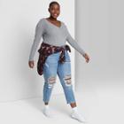 Women's Plus Size Long Sleeve V-neck Button T-shirt - Wild Fable Heather Gray