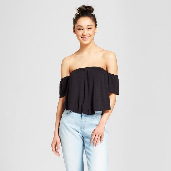 Women's Short Sleeve Off The Shoulder Draped Top - Mossimo Supply Co. Black