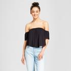 Women's Short Sleeve Off The Shoulder Draped Top - Mossimo Supply Co. Black