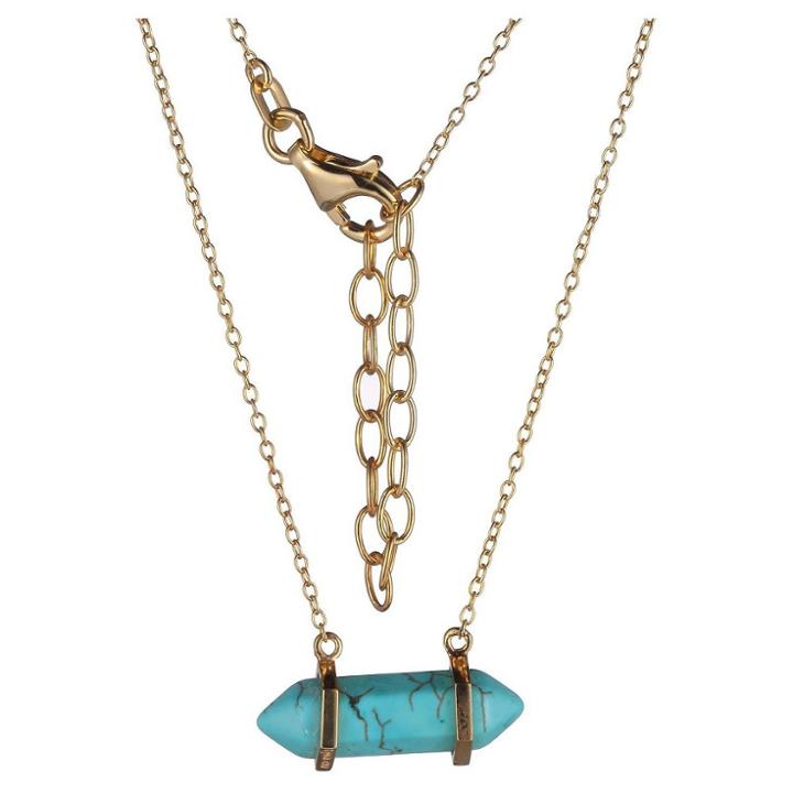 Target 18k Gold Plated Sterling Silver Genuine Dyed Turquoise Dainty Chakra Point Necklace - 16 + 2 Extender, Girl's, Gold/turquoise