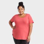 Women's Plus Size Short Sleeve Scoop Neck Relaxed T-shirt - Ava & Viv Coral