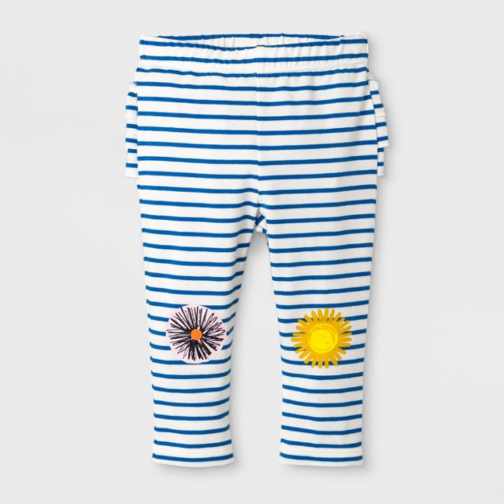 Baby Girls' Striped Ruffle Bum Flower Knee Leggings - Cat & Jack Blue/white Newborn, Girl's,