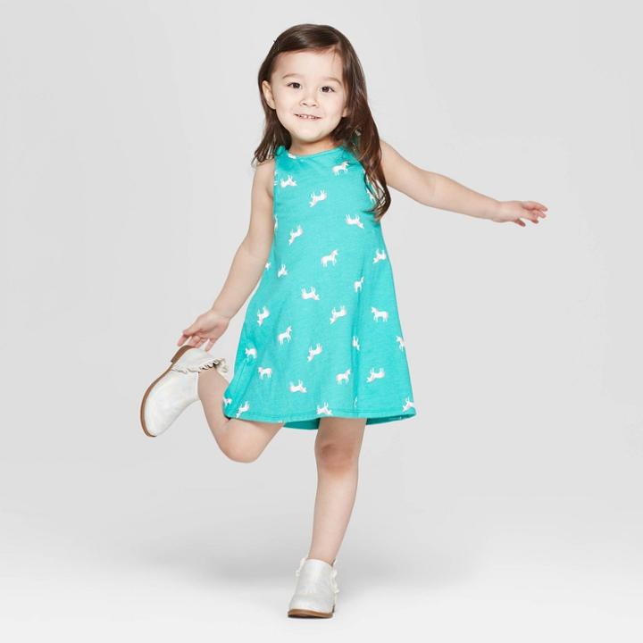Toddler Girls' 'unicorn' A Line Dress - Cat & Jack Aqua 12m, Girl's, Green