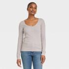 Women's Long Sleeve Henley Neck Rib Knit Shirt - Universal Thread Gray