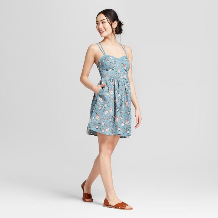 Women's Floral Print Strappy Cup Sundress- Xhilaration Turquoise